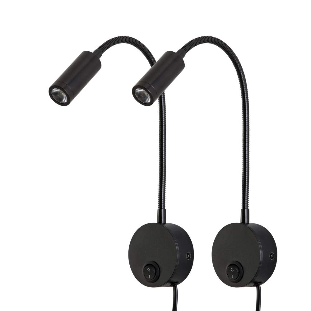 Agese Reading Lamp Wall Sconces Light LED 3W Warm White 3000K Plug for Reading Books (Black 2pcs 3000K Cord)