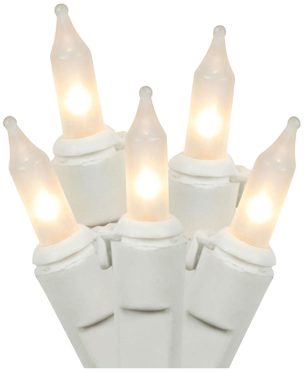 Vickerman Frosted White Mini Lights Set, 100 Count, Glass on White Wire, Model W4W1015