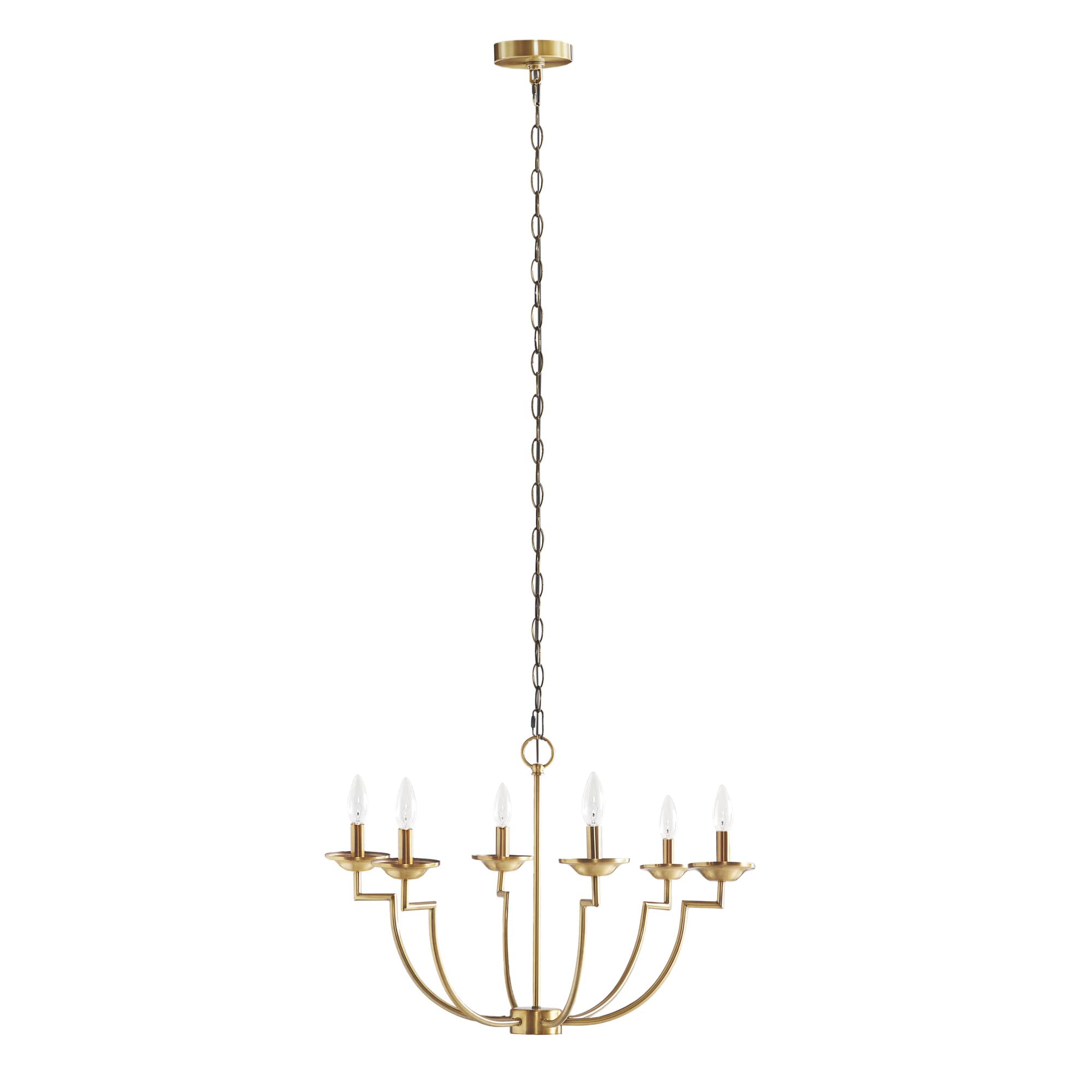 Hampton Hill Traditional Chandelier, 6 Bulbs, Iron, 25inDia x 57inH, Adjustable Ceiling Mount Light Fixture, Gold, Model FB150-1163