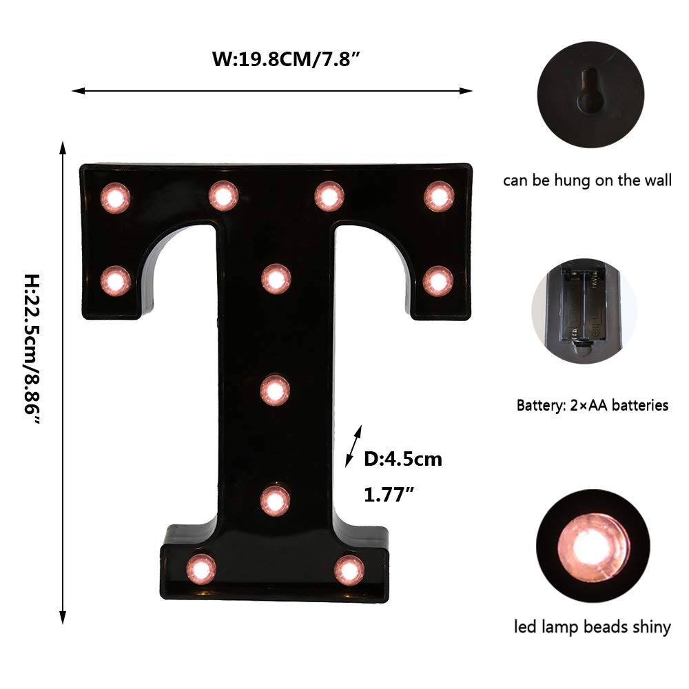 Oycbuzo Light Up Black Letter T - Led Marquee Sign For Home, Bar, Party & Wedding Decor