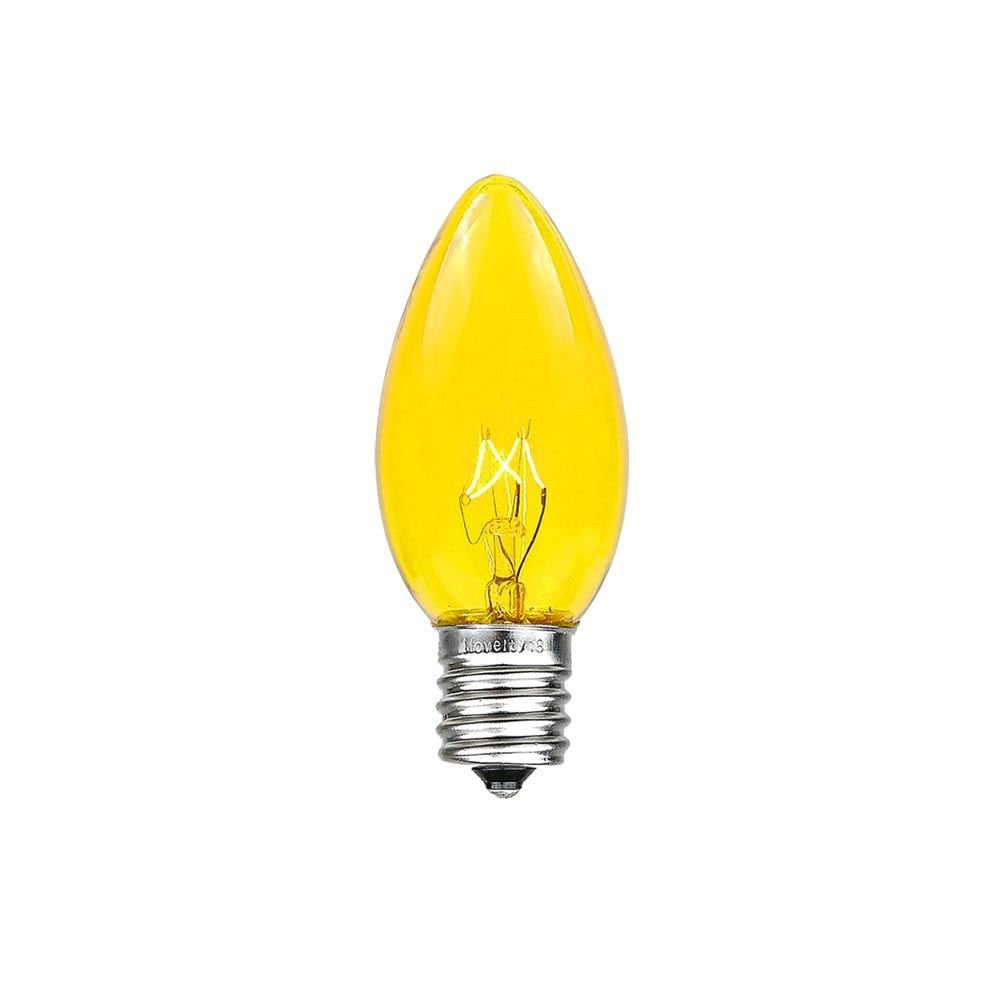 Novelty Lights Christmas Replacement Bulbs - C7/E12, 5 Watt, Yellow, 25 Pack, Glass, Outdoor Use for Events and Holiday Parties