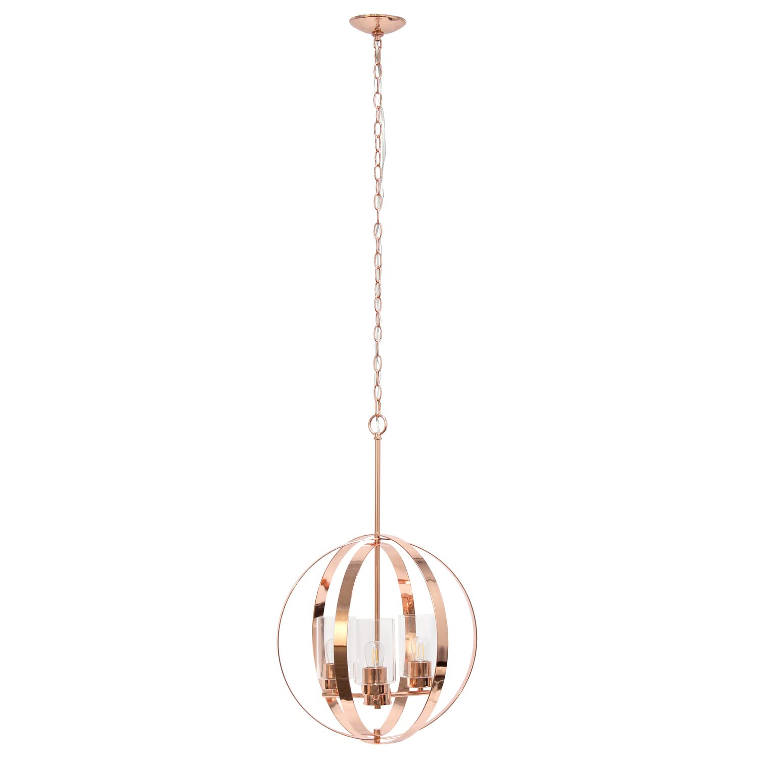 Elegant Designs 3-Light Pendant Light, Metal & Glass, 18inx18inx28.5in, Rose Gold, Model PT1021-RGD