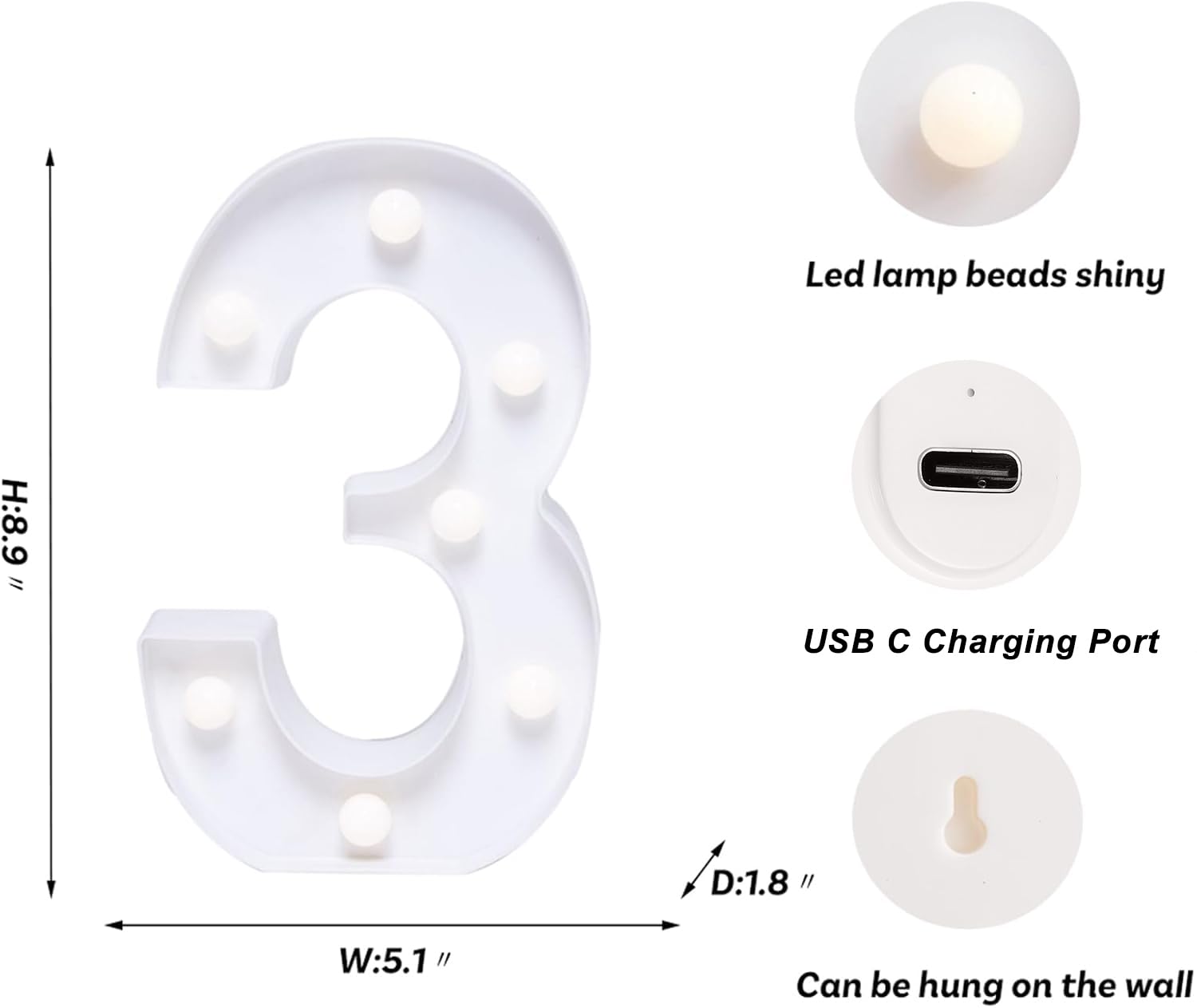 Foaky Rechargeable LED Letter Lights Marquee Sign for Home Bar Decoration, Warm Color, 3 Size, Plastic Material, Model Recharge-ABS