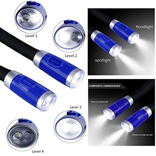 Betensh Rechargeable Led Book Light - Flexible Neck Hug Design, 3 Brightness Levels, Blue, Ideal For Reading In Bed Or Car