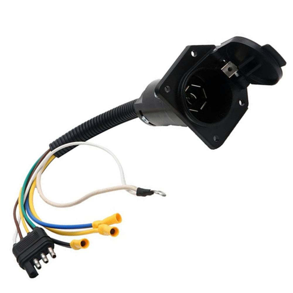 4 Wire Flat To 7 Way Rv Trailer Light Plug Wire Harness Converter Adapter For Car Truck Trailer Hitch With Connector Socket Moun