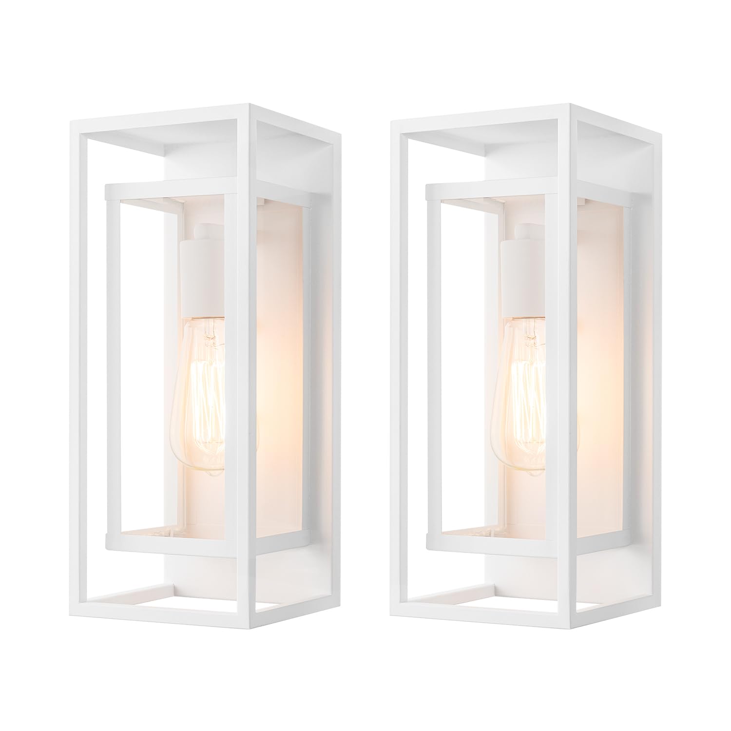 mirrea Outdoor Wall Sconce 1 Light Rectangular Metal Frame Clear Glass Shade 14-inch Matte White Model BH009 Pack of 2