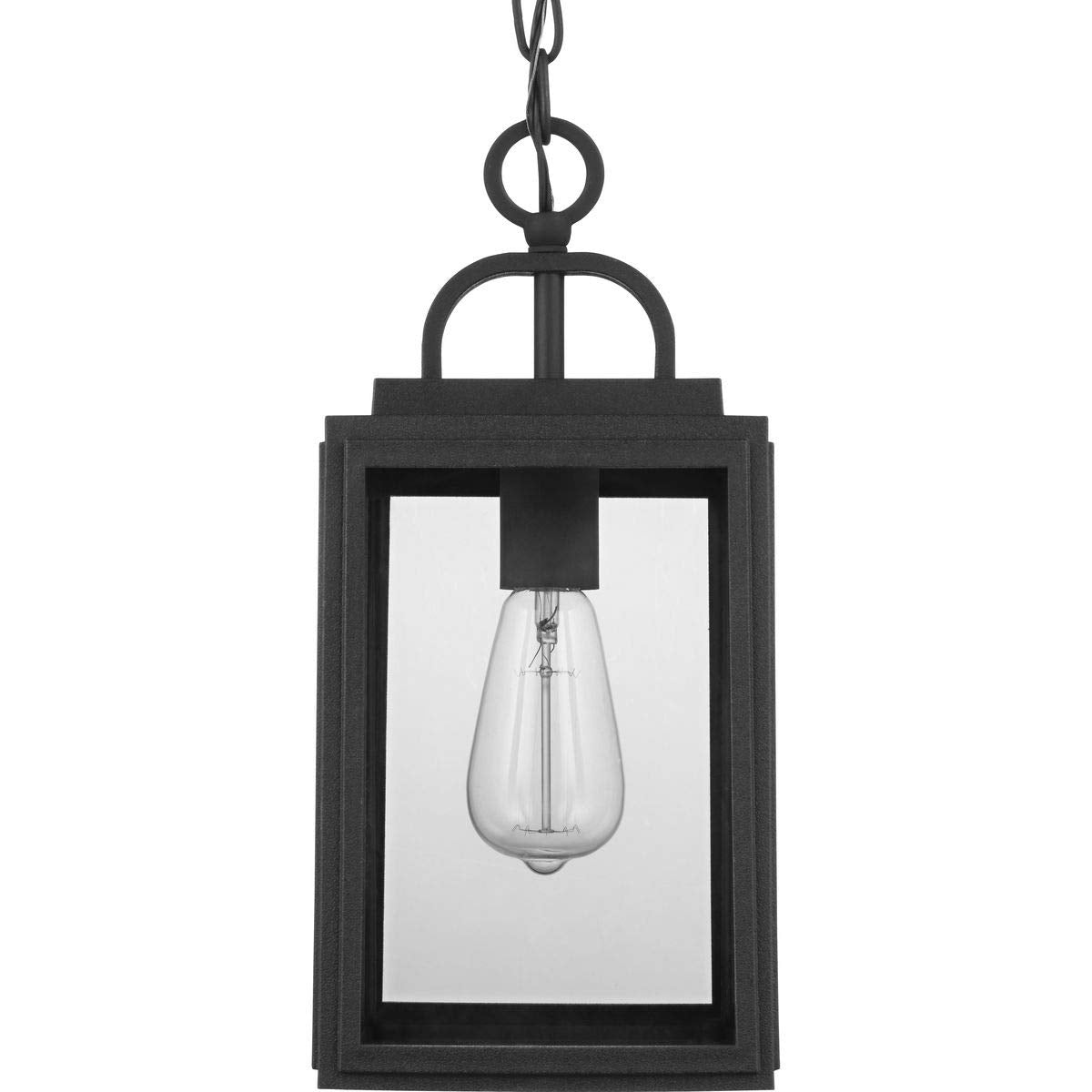 Progress Lighting 1-Light Outdoor Hanging Lantern, Textured Black, 15.38x7x7, Model P550064-031, Clear Glass, Farmhouse Style