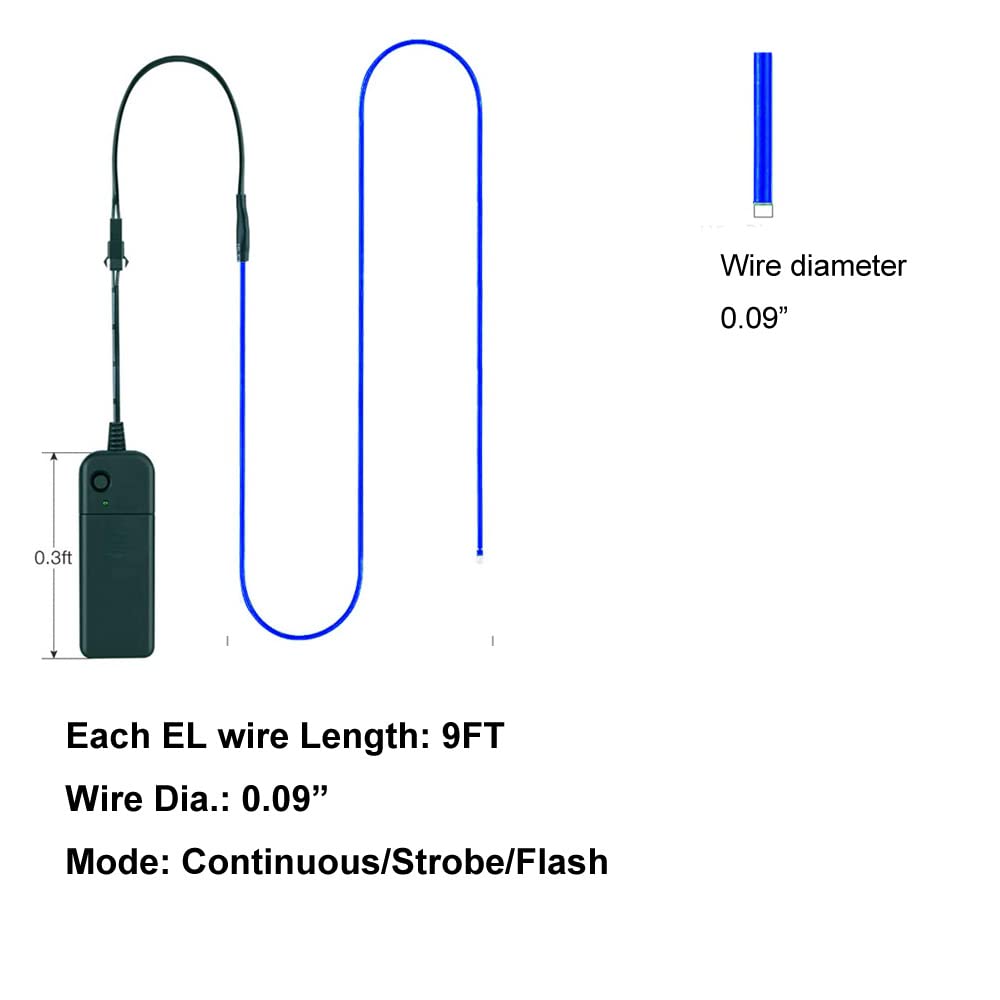 Maxlax El Wire 5 Pack, 9Ft Neon Light Wire Noise Reduction With Battery Pack (9Ft-Yellow)