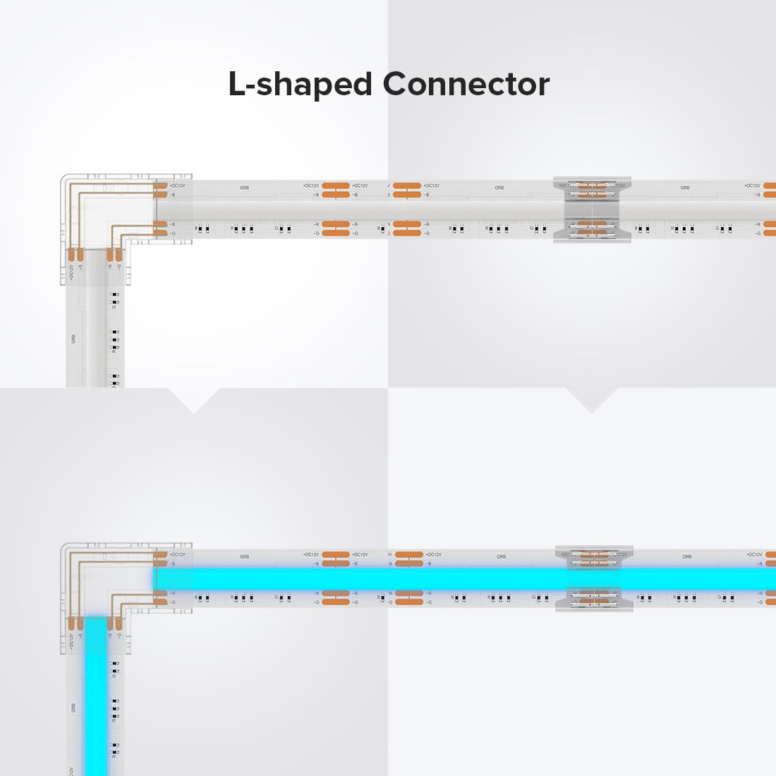 Btf-Lighting Cob 10Mm/0.39In Width Led Connector Kit 6Pcs 4 Pin Transparent Gapless L-Shaped 4Pcs 4Pin Strip To Strip Connectors