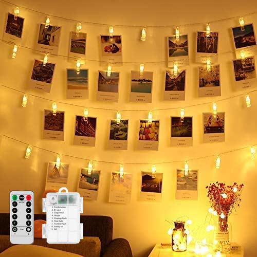 Magnoloran 40 Led Photo Clip String Lights With Remote Battery Operated Fairy Clip Twinkle Lights For Home Halloween Thanksgiving Christmas Party Wedding Decor(14Ft,Warm White)