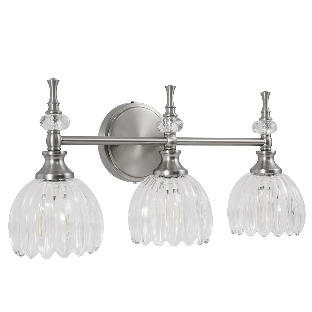 ANDY STAR 3 Light Bathroom Vanity Light  Brushed Nickel Bathroom Sconces with Clear Tulip Glass Shade  Vintage Vanity Lights for Bedroom  Living Room  E12 Base(Bulbs Not Included)