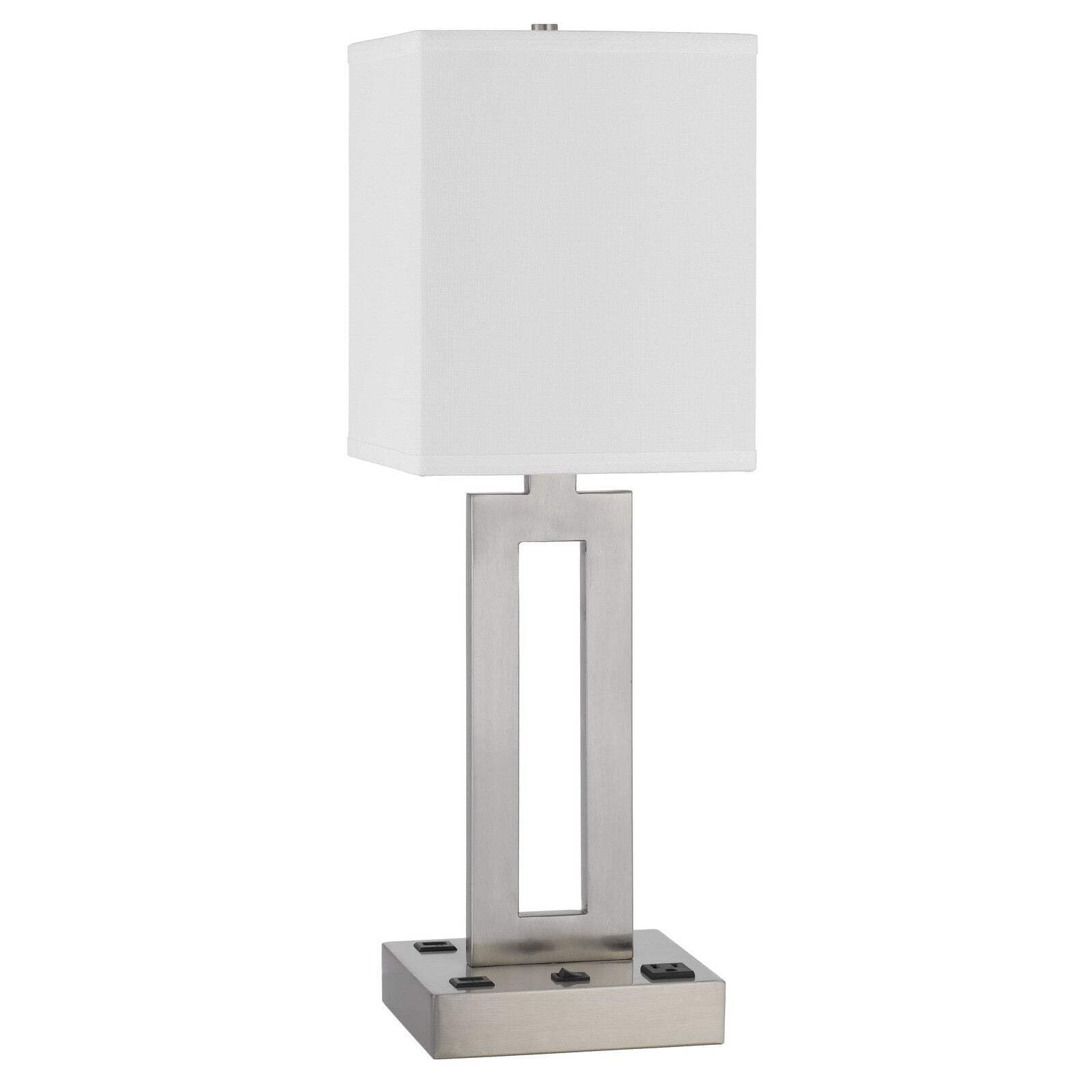 HomeRoots Desk Lamp with USB, 24 in., Nickel Metal, White Drum Shade, Model 524763