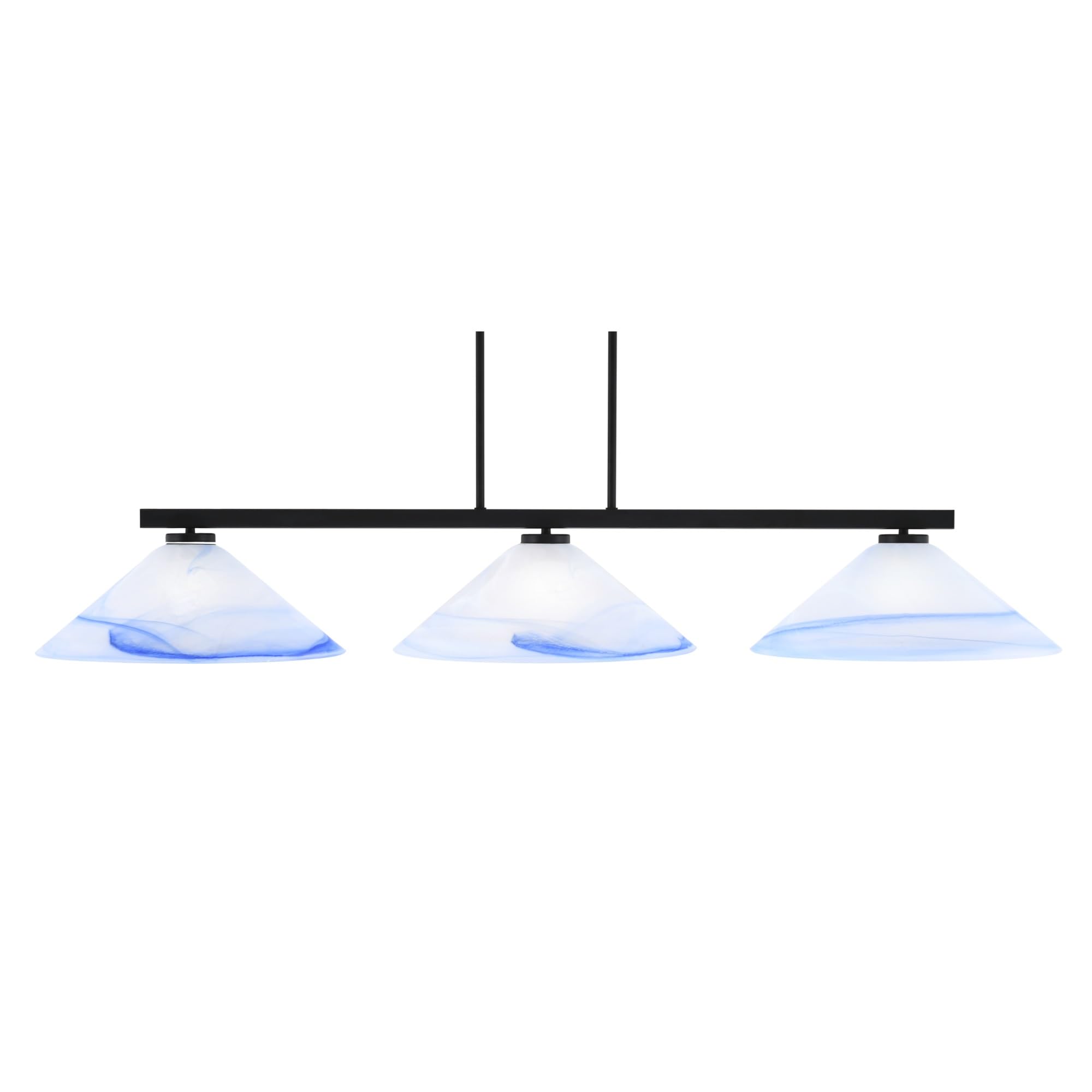 Toltec Lighting Atlas 3 Light Bar - Matte Black Finish, 16in Blue Swirl Glass
