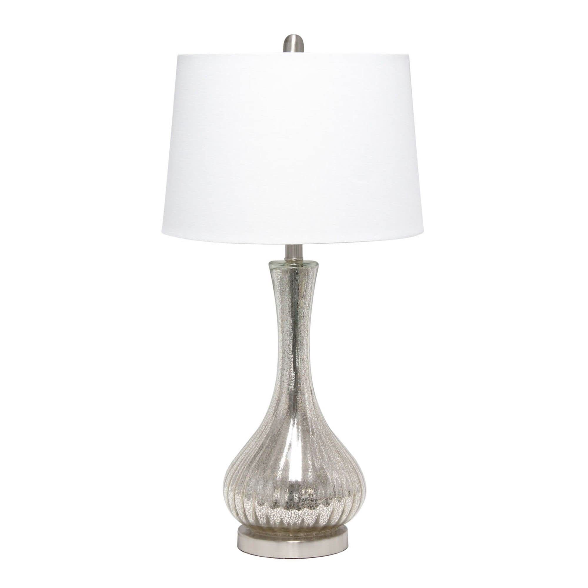 Lalia Home Traditional Speckled Mercury Tear Drop Table Lamp With White Fabric Shade