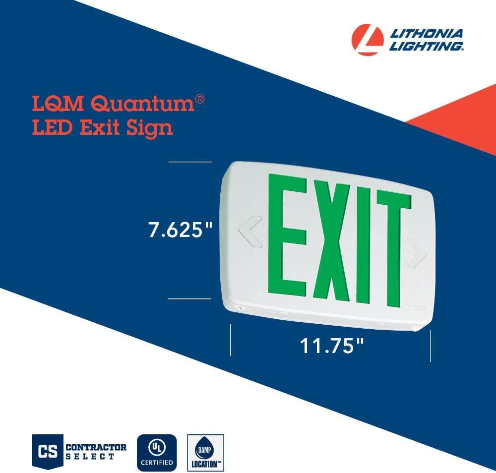 Lithonia Lighting Lqm S W 3 G 120/277 El N M6 Quantum Thermoplastic Led Emergency Exit Sign With Stencil-Faced White Housing And