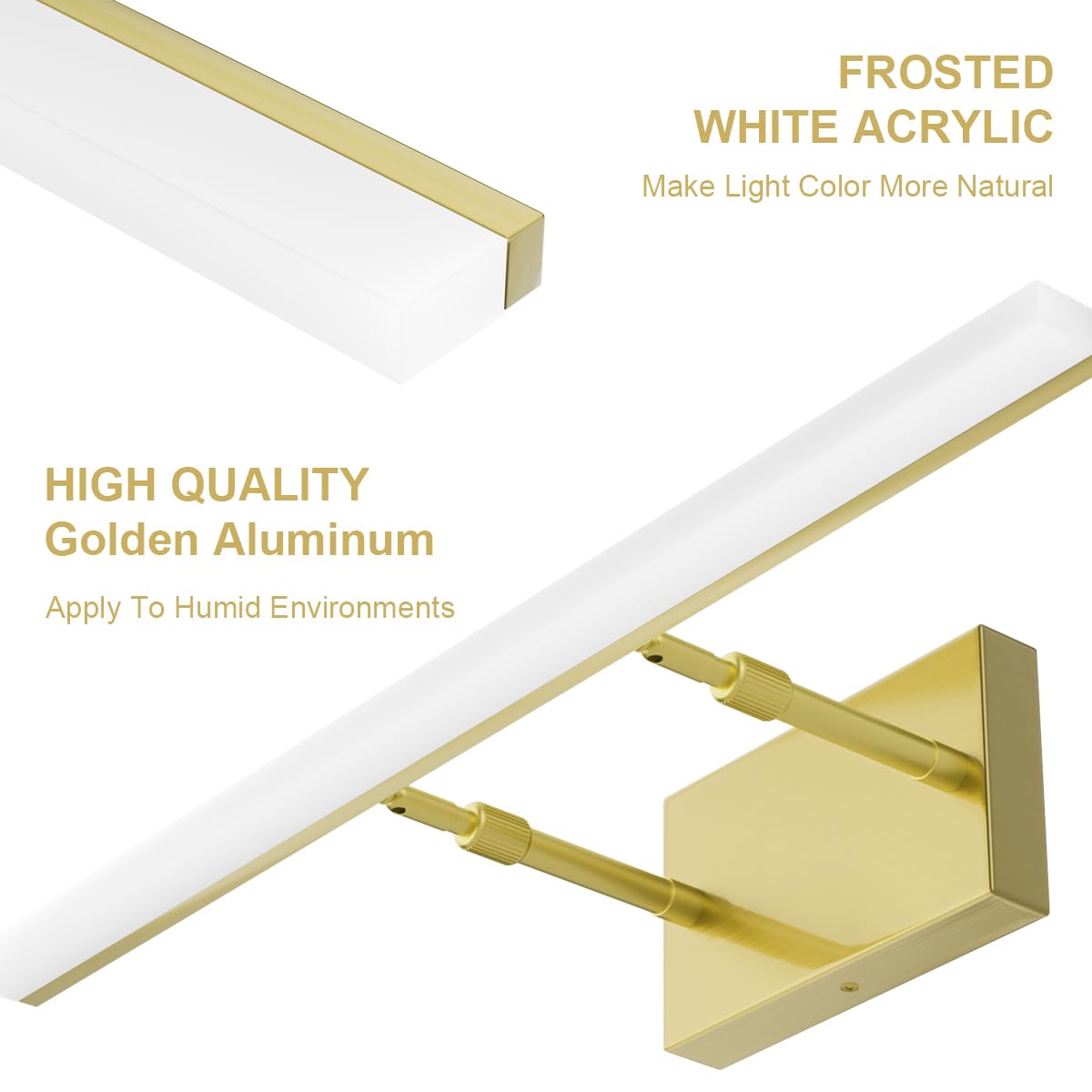 Aipsun 48inch Bathroom Vanity Light Brushed Gold LED Wall Light Adjustable Cool White 6000K Model 6481