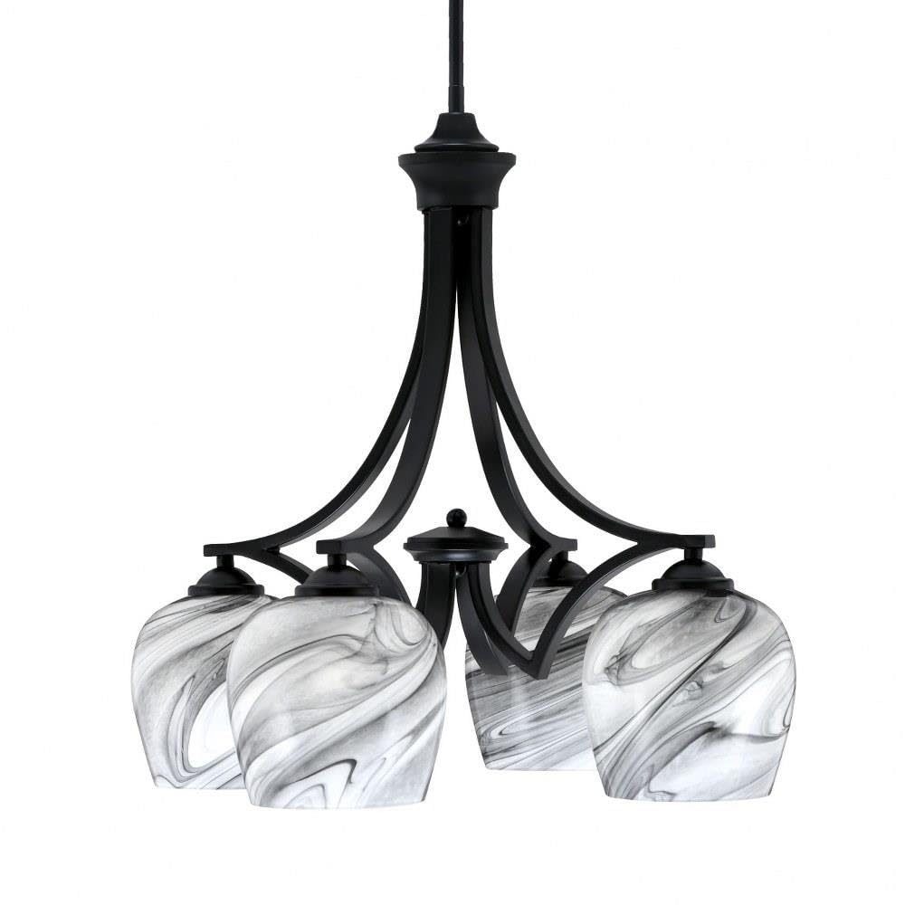 Toltec Lighting 568-MB-4819 Zilo - 4 Light Downlight Chandelier-20.75 Inches Tall and 21.25 Inches Wide, Finish Color: Matte Black, Glass Color: Onyx Swirl
