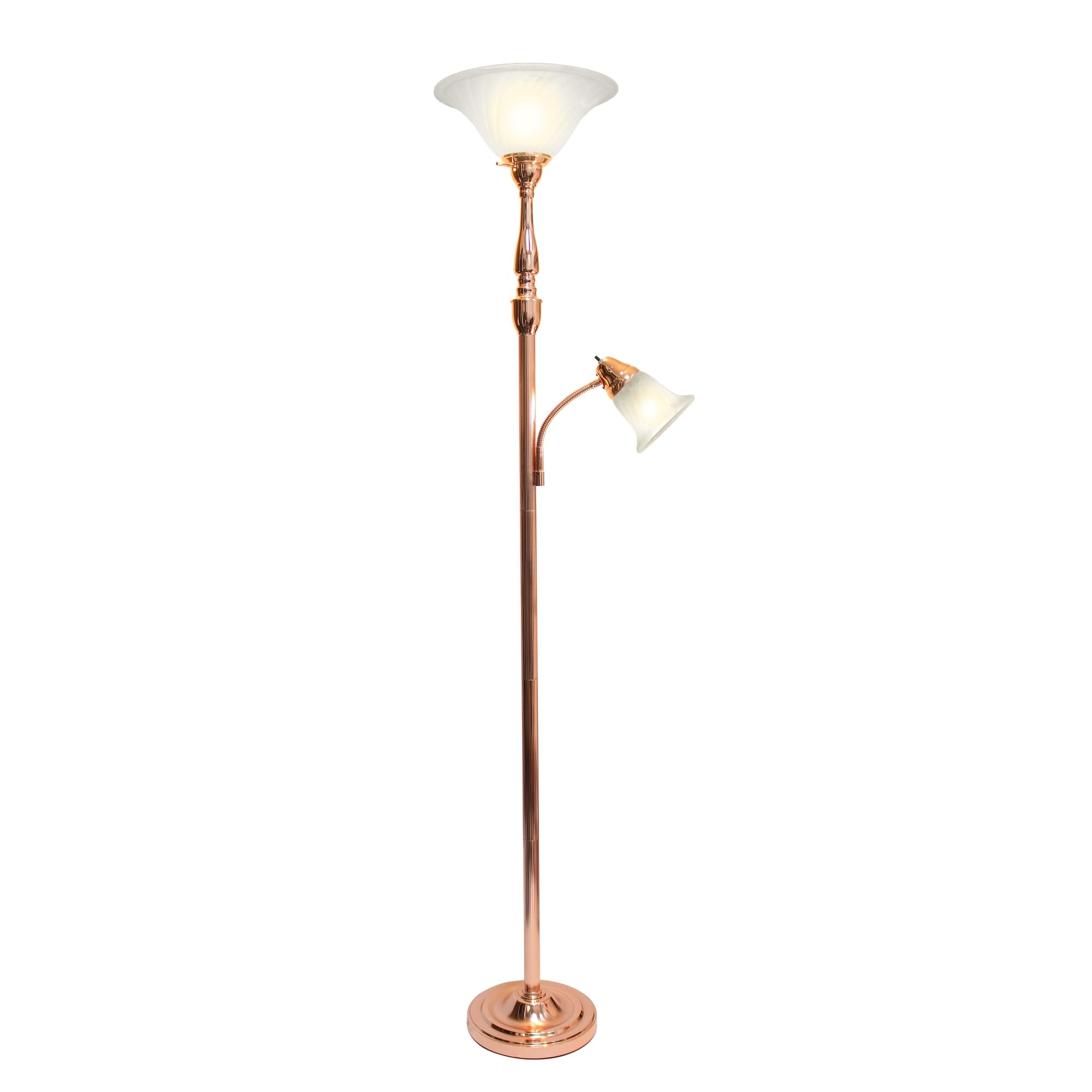 Elegant Designs LF2003-RGD 2 Light Mother Daughter White Marble Glass Floor Lamp  Rose Gold