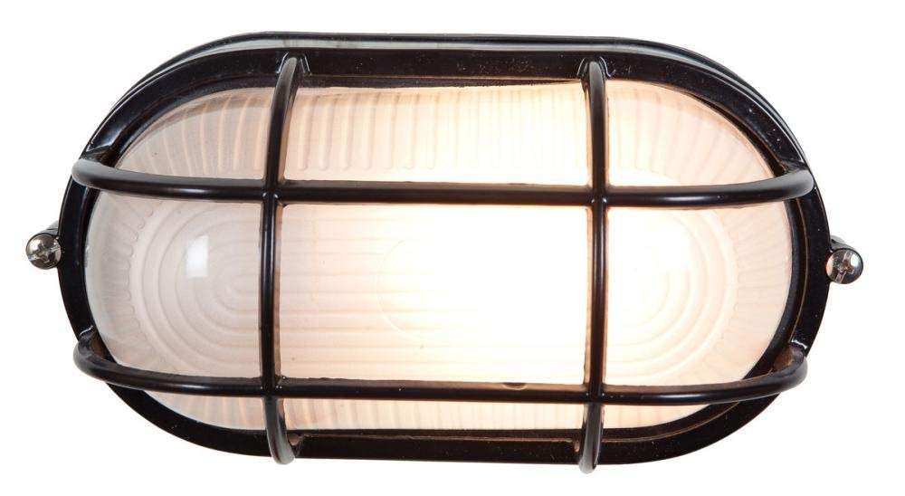 Access Lighting Nauticus Wet Location Bulkhead Light, 4.25inH, Black Finish, Frosted Glass Shade, Model 20290-BL/FST