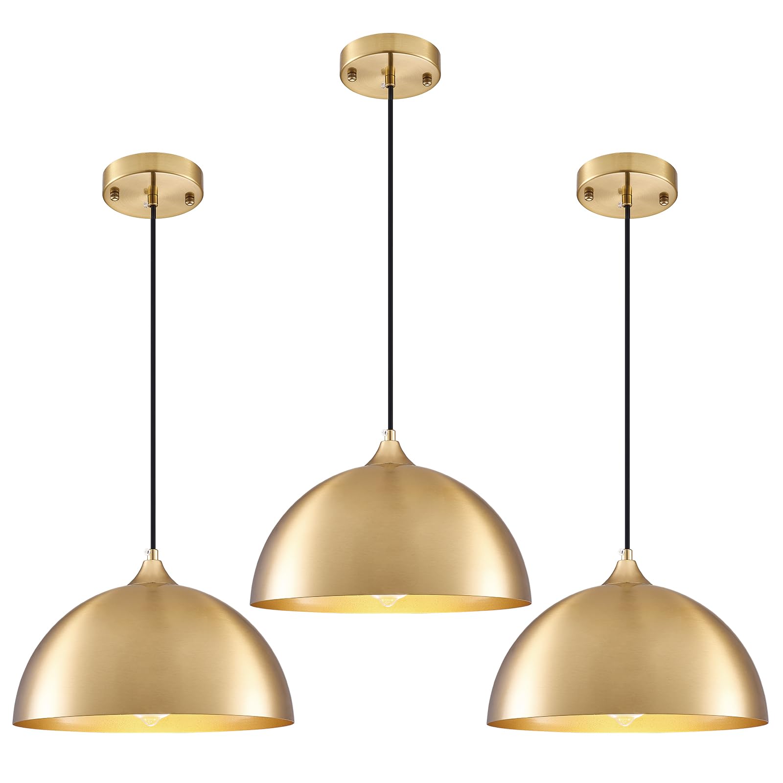 Gold Pendant Light 11.8  Industrial Dome Pendant Lights with Gold Interior  Adjustable Farmhouse Hanging Light for Kitchen Island Dining Room Bedroom Restaurant  3 Pack