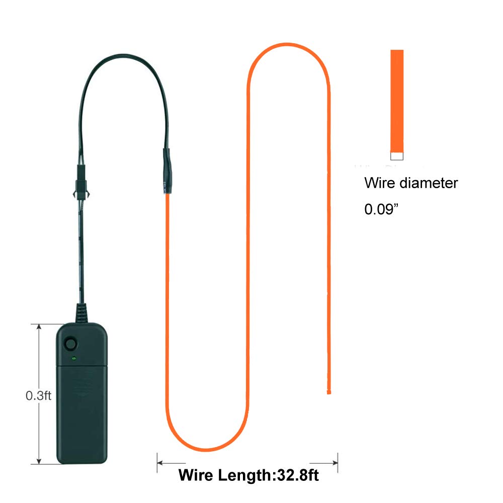 MaxLax EL Wire Neon Lights Strip, 10M/32.8FT, Orange Portable Battery Pack, 360° Cuttable Rope Lights for Parties & DIY Decoration
