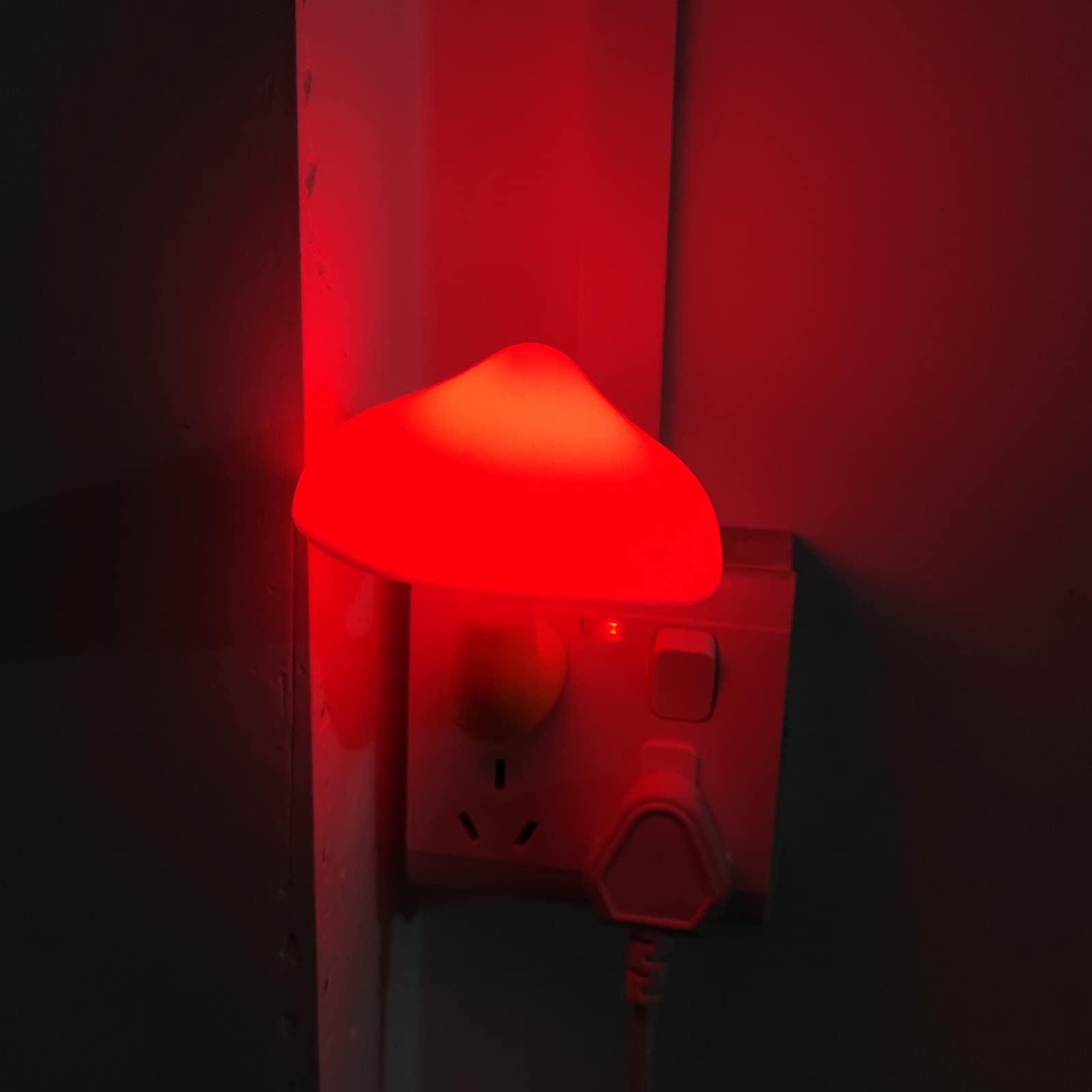 AUSAYE LED Night Lights Plug-in, 5 Pack Mushroom Design, Red, Plastic, Model L-7515 for Bedroom, Bathroom, Hallway, Stairs, Kitchen