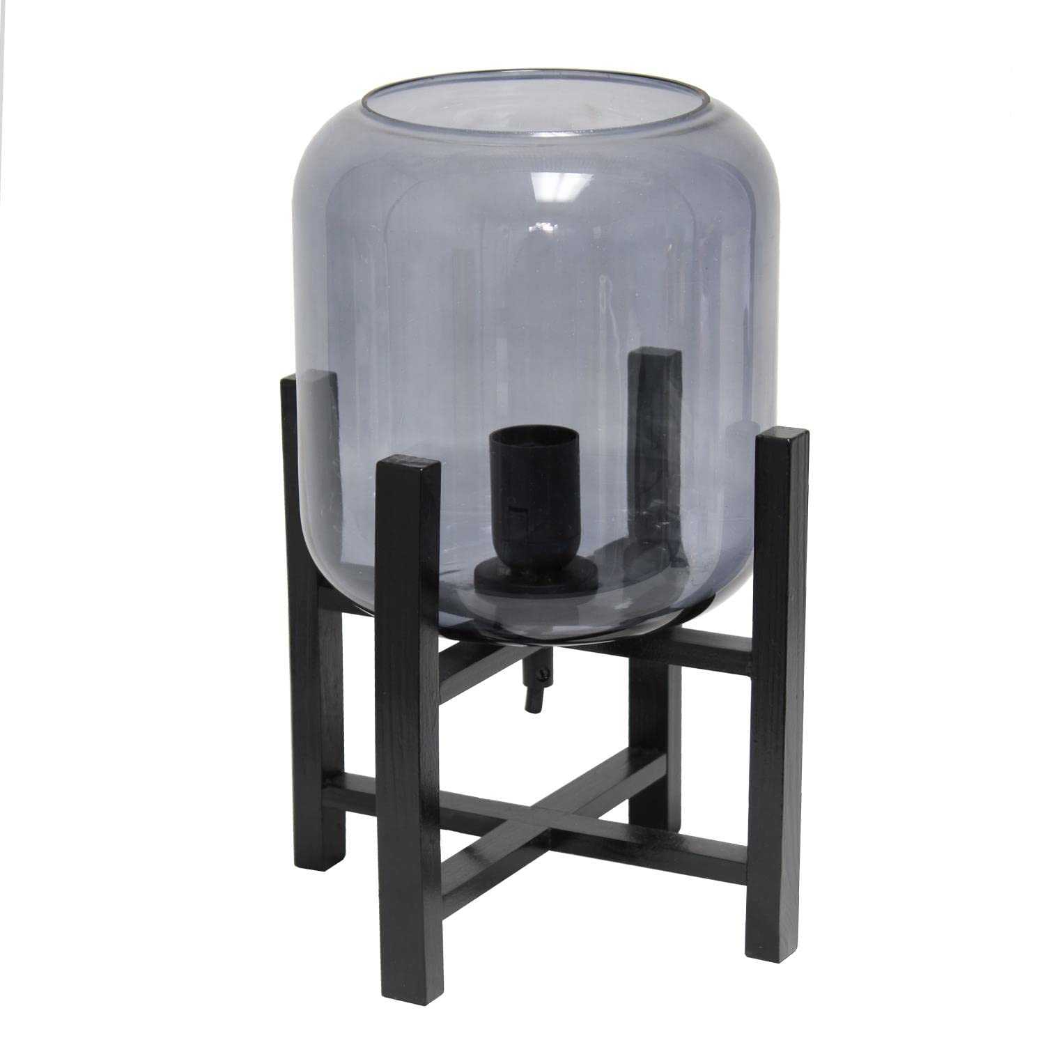 Simple Designs Lt1068-Smk Wood Mounted Glass Cylinder Shade Table Lamp, Black/Smoke