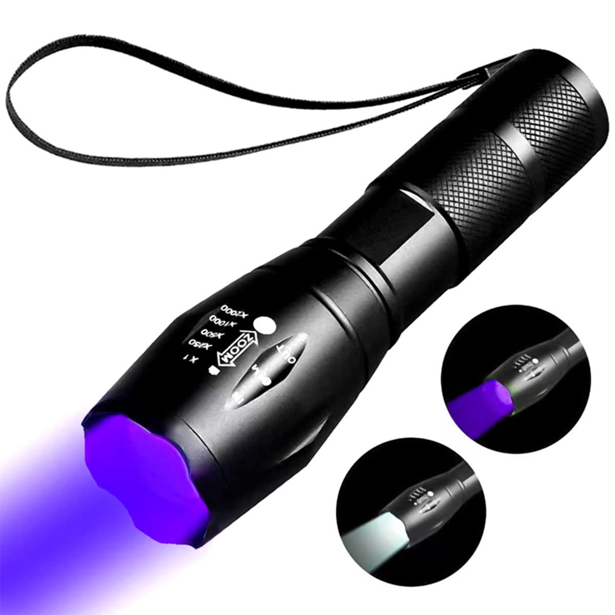 YZYOE LED 395nm UV Flashlight Rechargeable, 2 in 1 UV Blacklight and White Lights