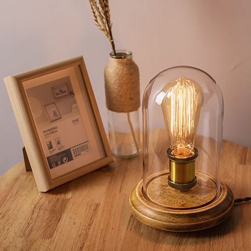 Surpars House Vintage Farmhouse Table Lamp, Bronze Metal with Glass Shade, Edison Bulb Included, Model S017001000001