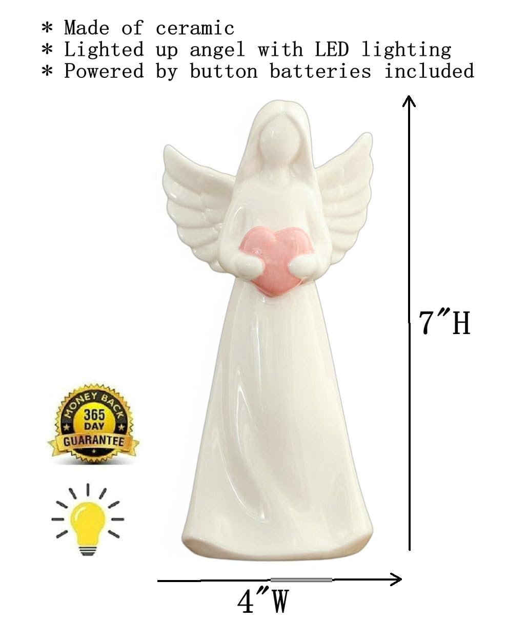 Adavas.Y&G Porcelain Lighted Angel Figurine With Pink Heart, Best For Your Loved One 7'' H