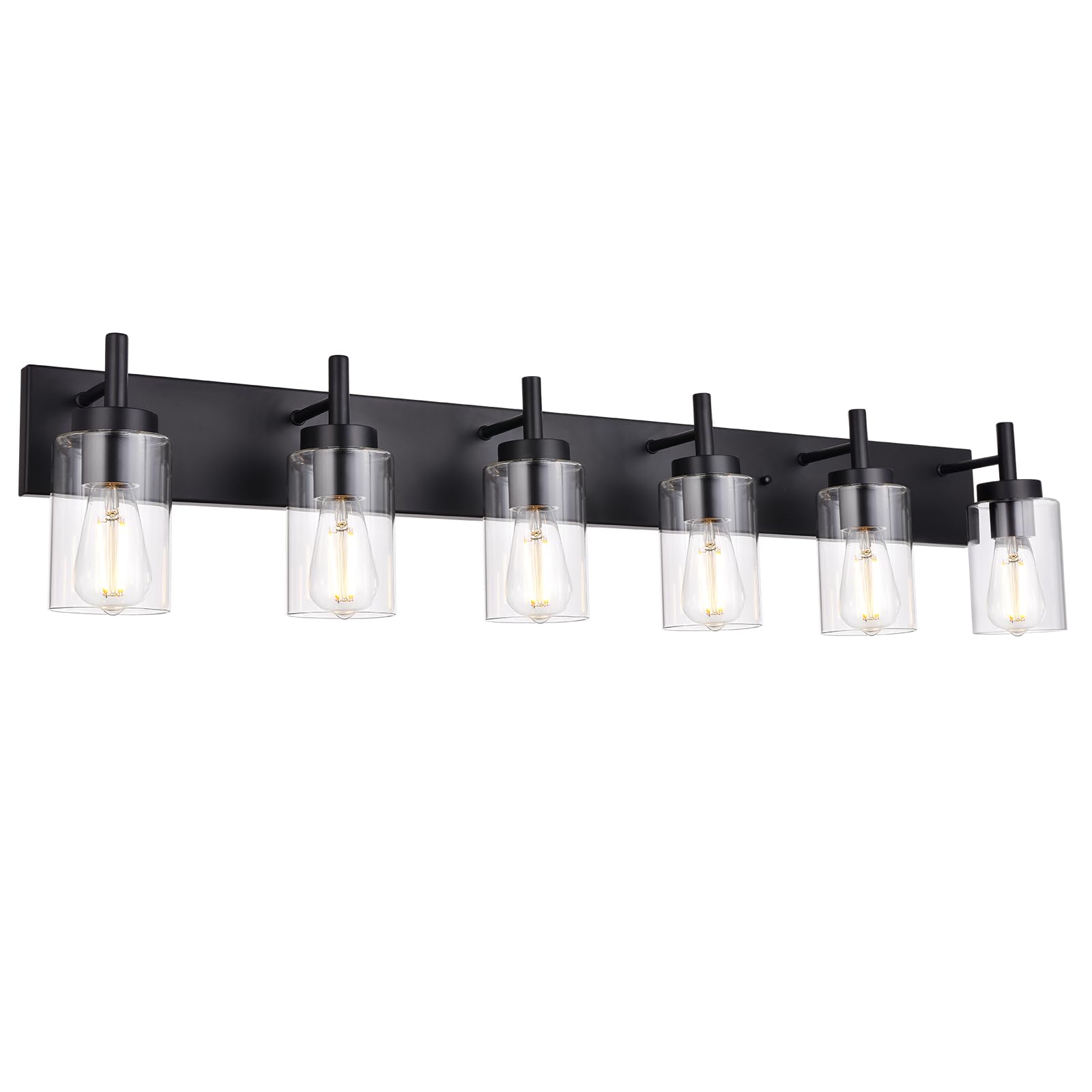 Vinluz 6-Light Bathroom Vanity Light Fixture Black Modern Wall Lighting With Clear Glass Shade Industrial Sconces Wall Mounted L