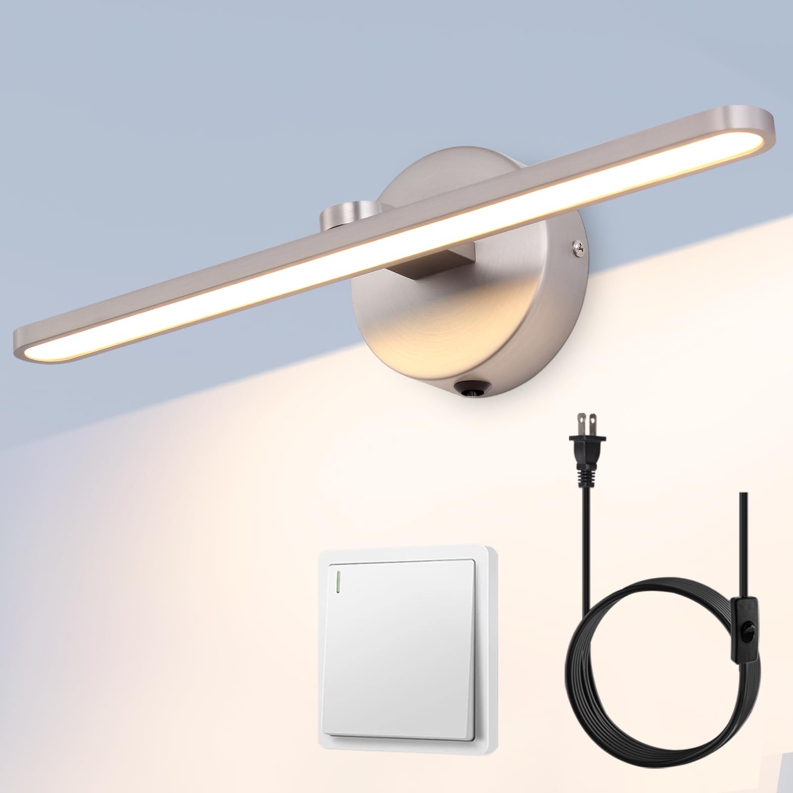 MantoLite LED Vanity Lighting Fixtures, 16inch Wall Mounted Plug in Light Fixtures Bathroom Over Mirror Lamp Modern Home Bedside