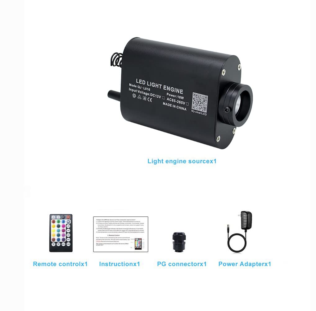 Azimom 16W Car Use Sound Activated Fiber Optic Light Box Engine Music Sensor Mode Rgbw App/Remote Control Starlight Engine Driver For Car Indoor Star Lighting Decoration
