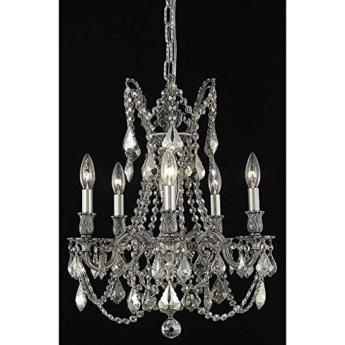 Elegant Lighting 5-Light Crystal Chandelier, Pewter Finish, Smoky Golden Teak Crystals, 18in x 19in, Model 9205D18PW-GT/RC