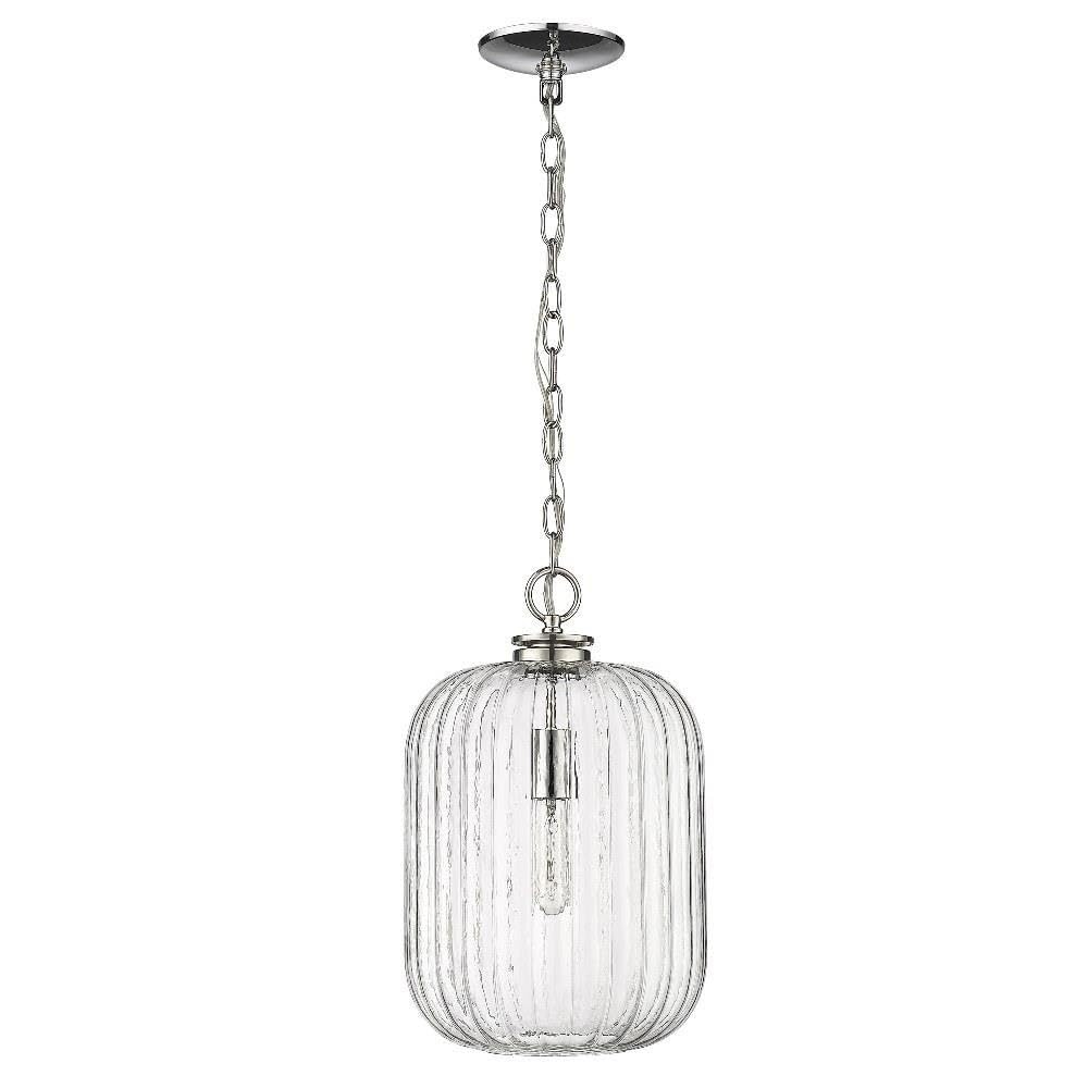 Cabot 10.25 Polished Nickel 1-Light Pendant with Clear Reeded Glass.