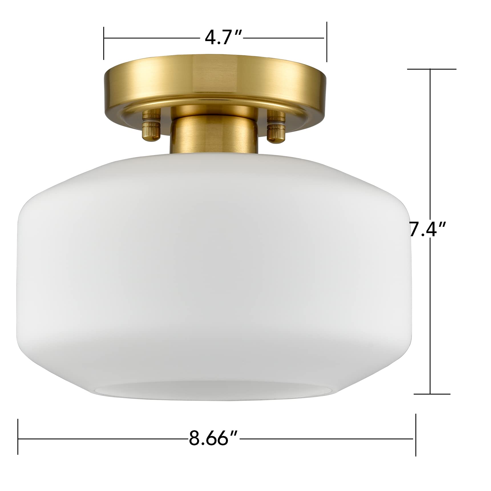 JEENKAE Modern Farmhouse Semi Flush Mount Ceiling Light Brass-Opal Metal Shade