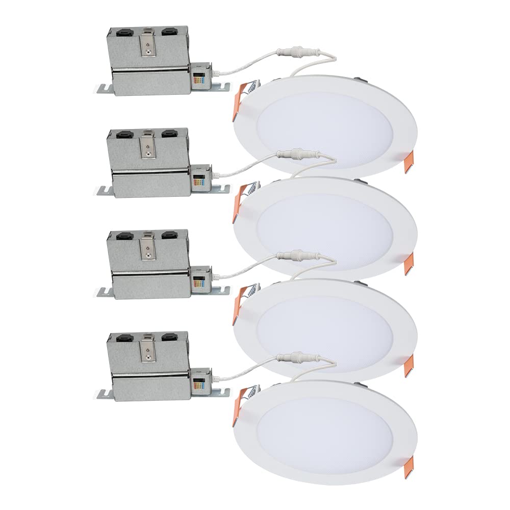 HALO HLB 6-Inch Thin Recessed Indoor/Outdoor Canless LED Downlight w/Selectable Color Temperatures 4-Pack HLB6099FS1EMWR-4PK