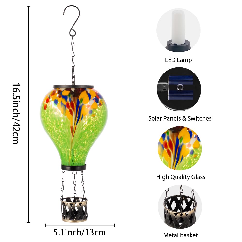 Starsoul Hot Air Balloon Solar Lantern Tie-Dye Style Glass Outdoor Solar Hot Air Balloon Lantern With Flame Light Waterproof Han