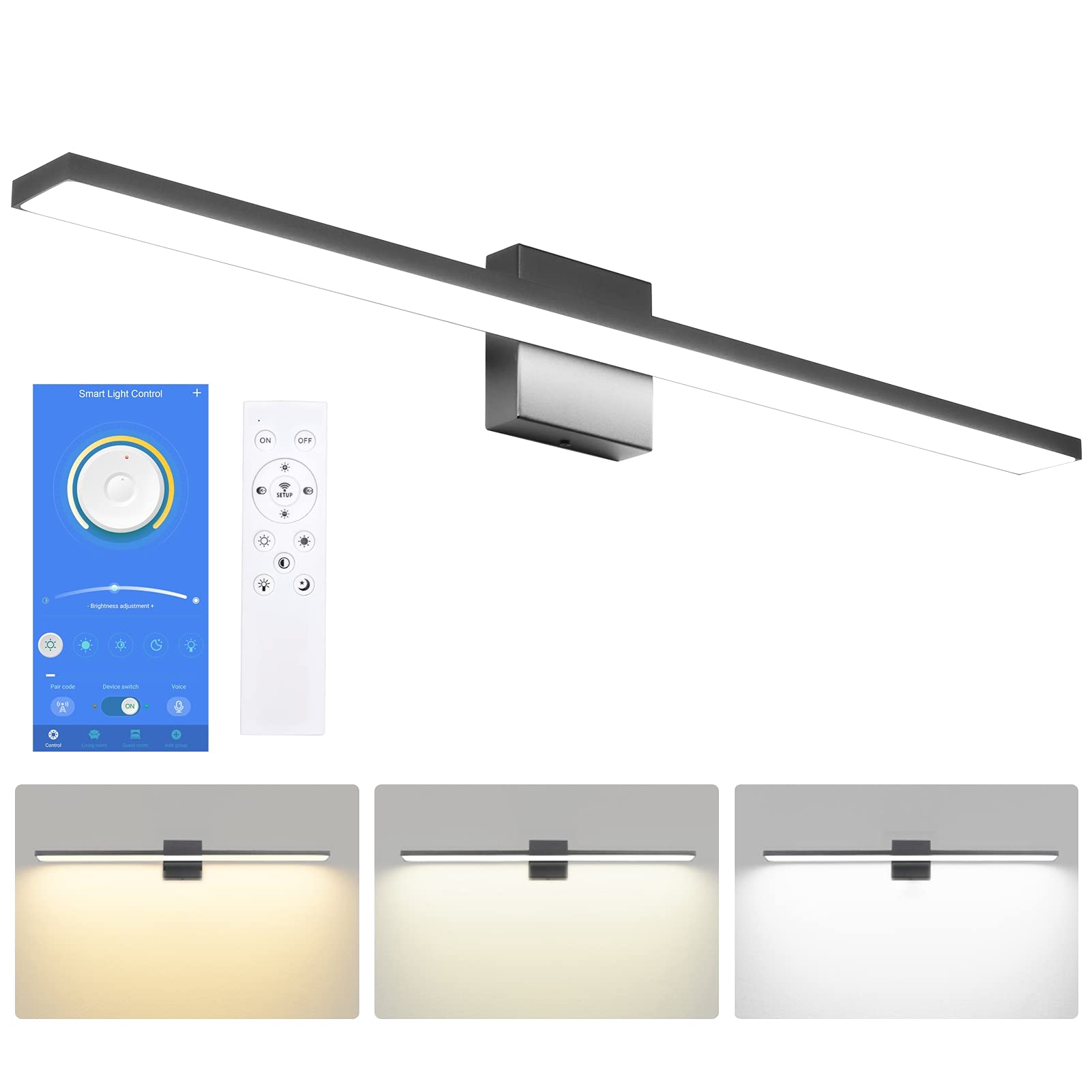 Ralbay 31.5" Dimmable Matte Black Led Bathroom Vanity Light, Color Temperature Adjustable
