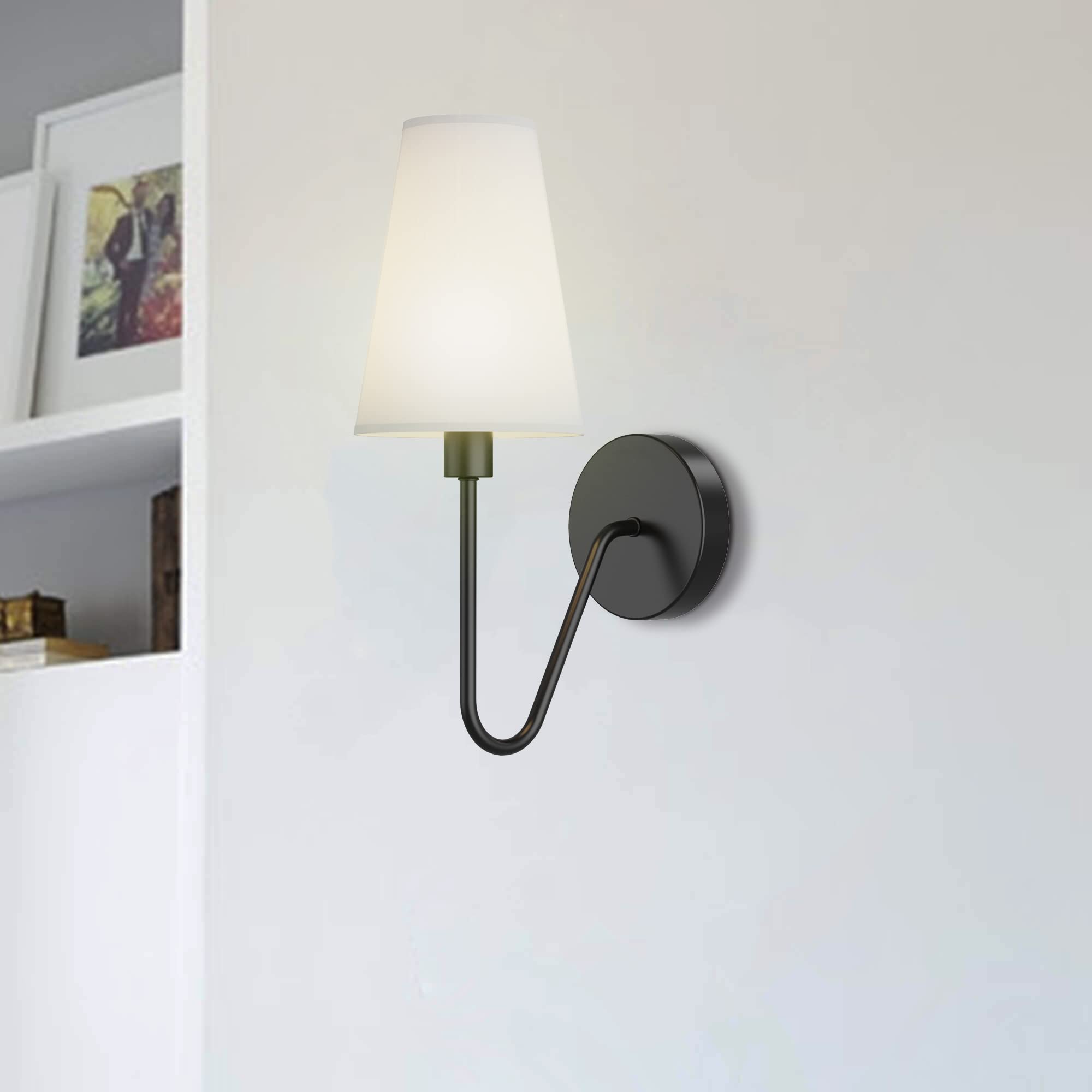 Electro Bp Black Wall Sconce Lighting Fixture, 1 Light With Cream Linen Shade, Set Of 2