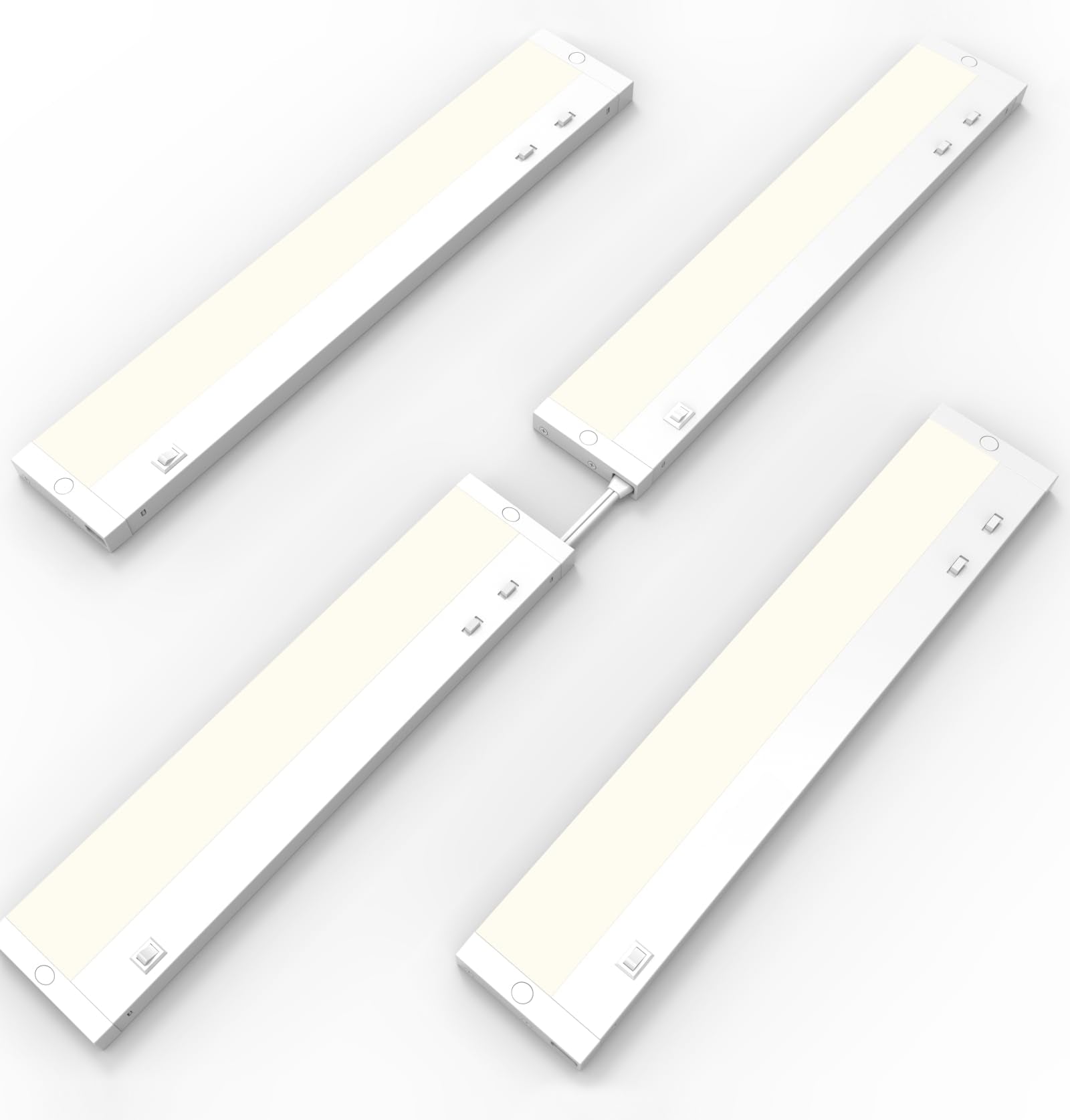Tonlesm 12 Inch Under Cabinet Lighting Plug in  7W 120V 3 Color 3000K/4000K/5000K  3 Brightness  Super Bright  Ultra Thin Under Counter Lights for Kitchen  Linkable LED Cabinet Light  White 4Pack