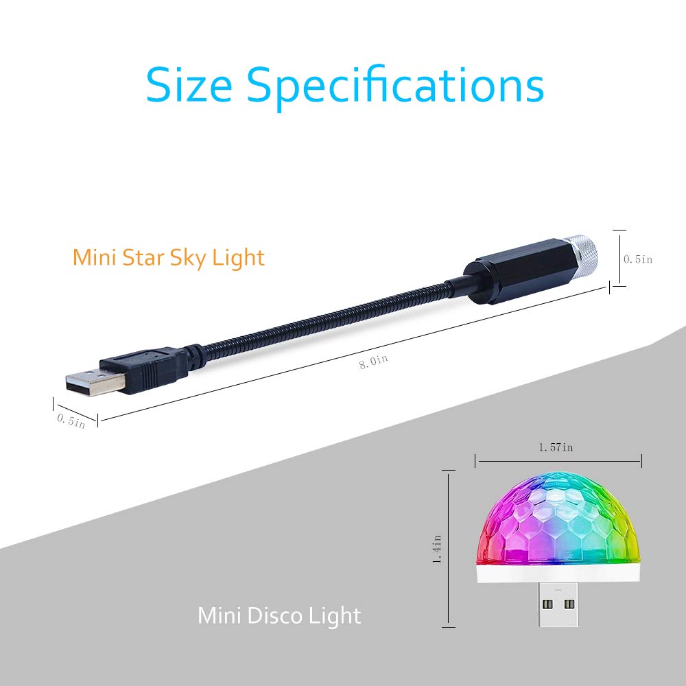 Romantic Auto Roof Usb Star Lights With Mini Disco Light, Aevdor Usb Night Lights, Flexible Atmosphere Decorations Lamp For Bedr