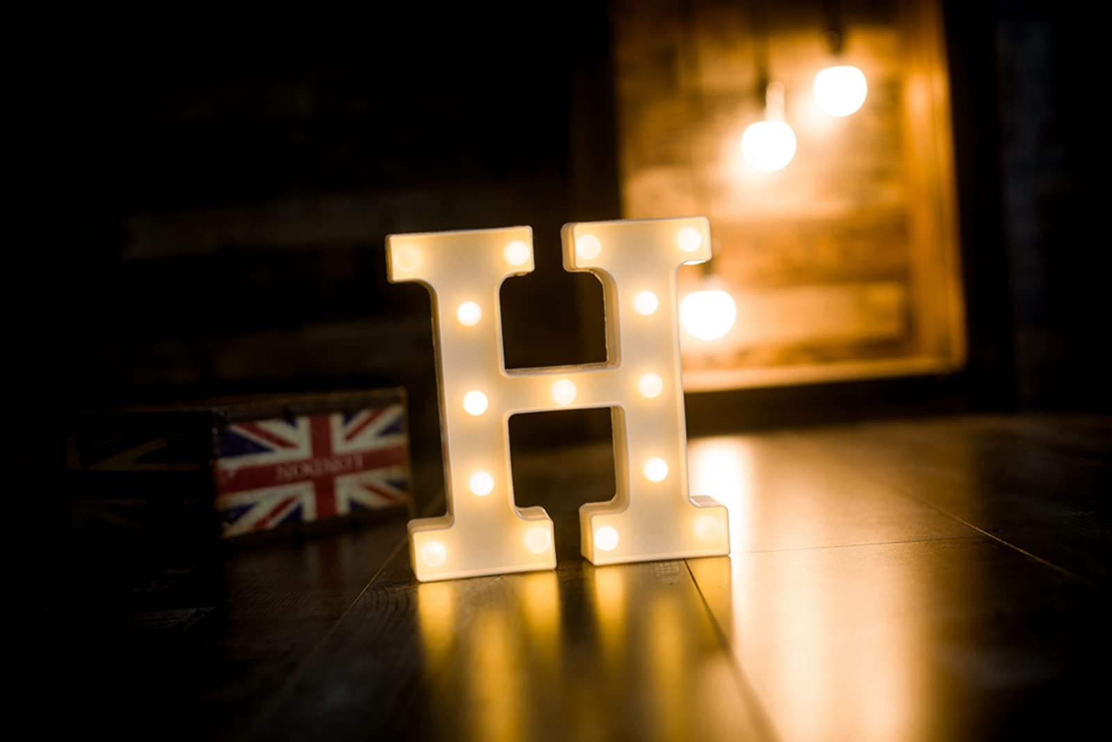 Foaky Led Letter Lights Sign Marquee Light Up Letters Sign For Night Light Wedding/Birthday Party Battery Powered Christmas Lamp Home Bar Decoration(H)