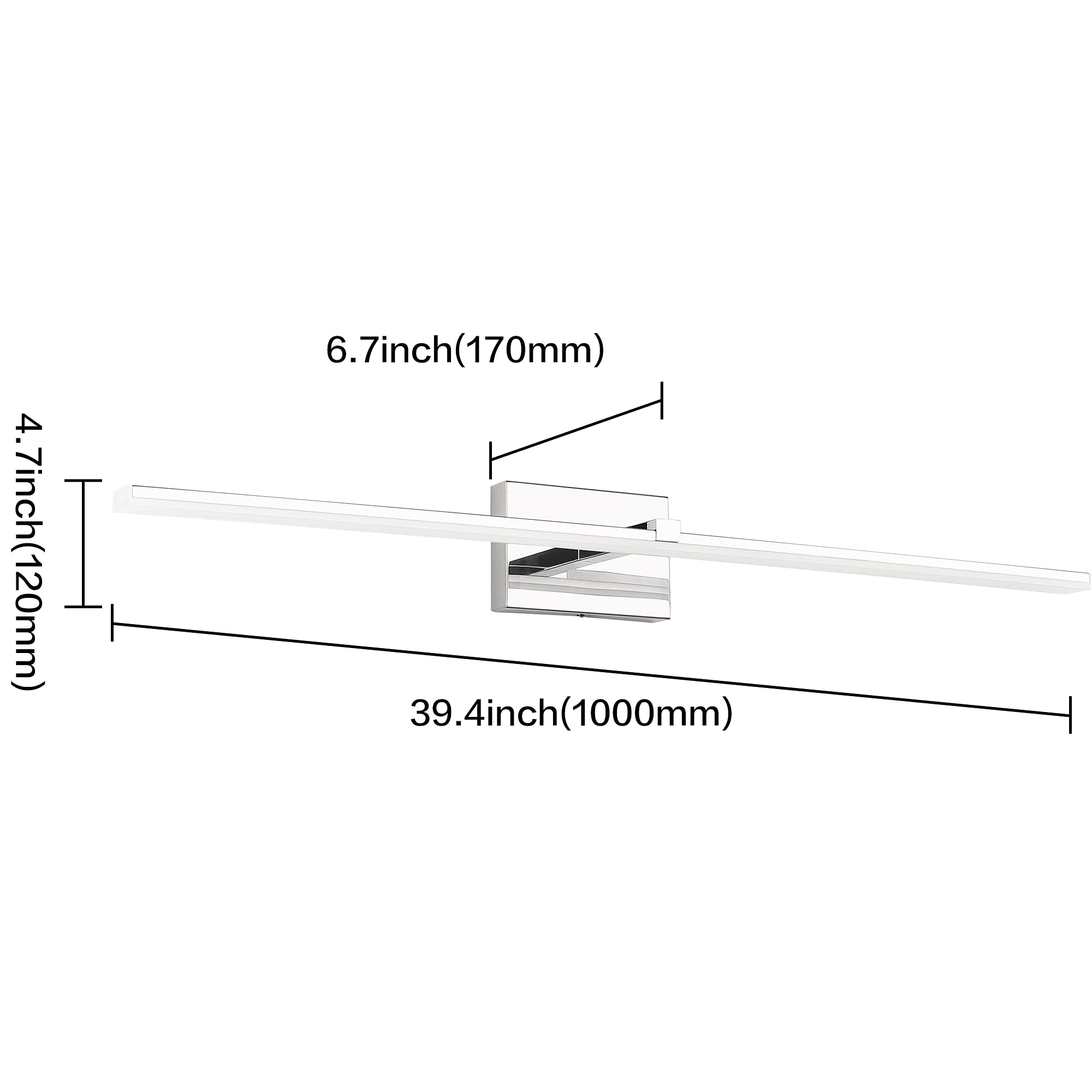 ZUZITO Bathroom Light Fixture LED Dimmable Vanity Light Bar 40 inch Stainless Steel Chrome Model Z9650-1000mm