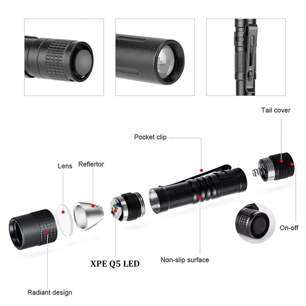 Cussity Led Pocket Pen Light - 5 Mini Flashlights With Clip, 3 Modes For Camping & Emergencies