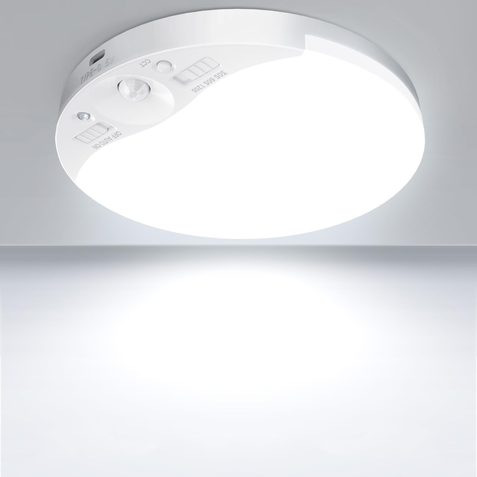 Rechargeable Motion Sensor Ceiling Light With Remote, 3000K/4000K/6500K, Magnetic Wireless Ceiling Light Battery Powered, Dimmab