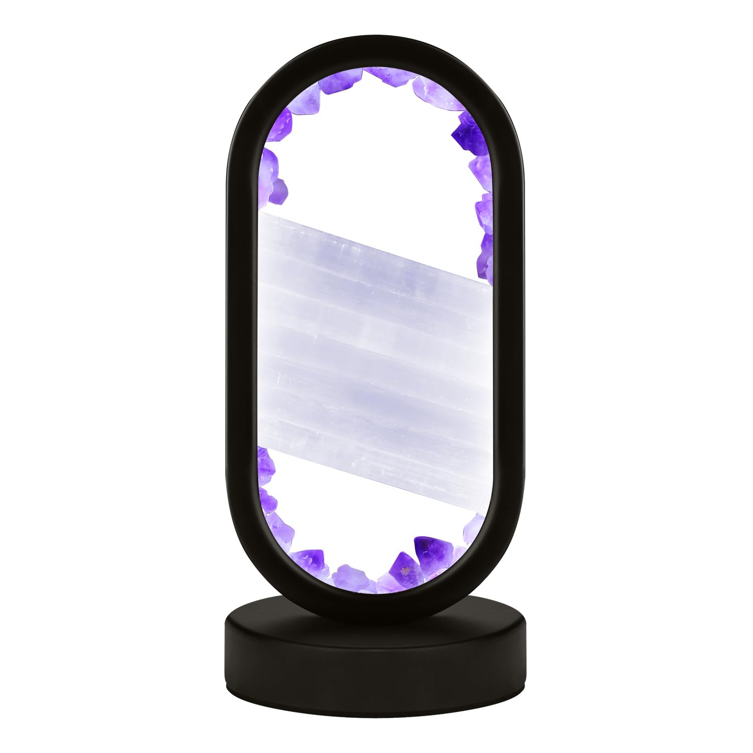 GC QUILL Natural Amethyst and Selenite Crystal Healing Night Table Lamp -3-Color Dimmable Mood Lighting for Meditation Relaxatio