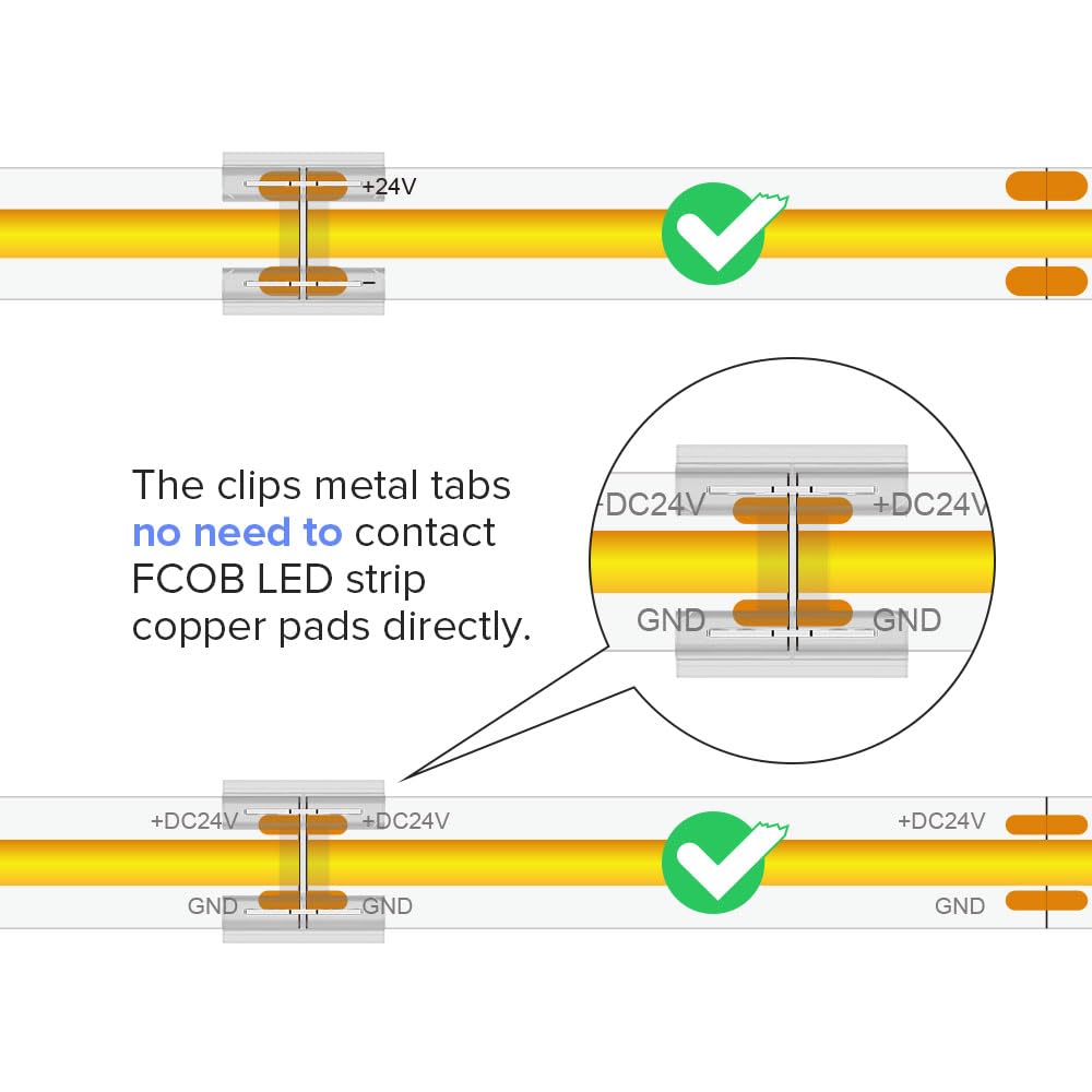 Btf-Lighting Fcob Cob 50Pcs 10Mm 0.39In Transparent Connector Support Fcob 10Mm Width 2 Pin V+ V- Single Color Led Strip Corner Connection(Without Wires)
