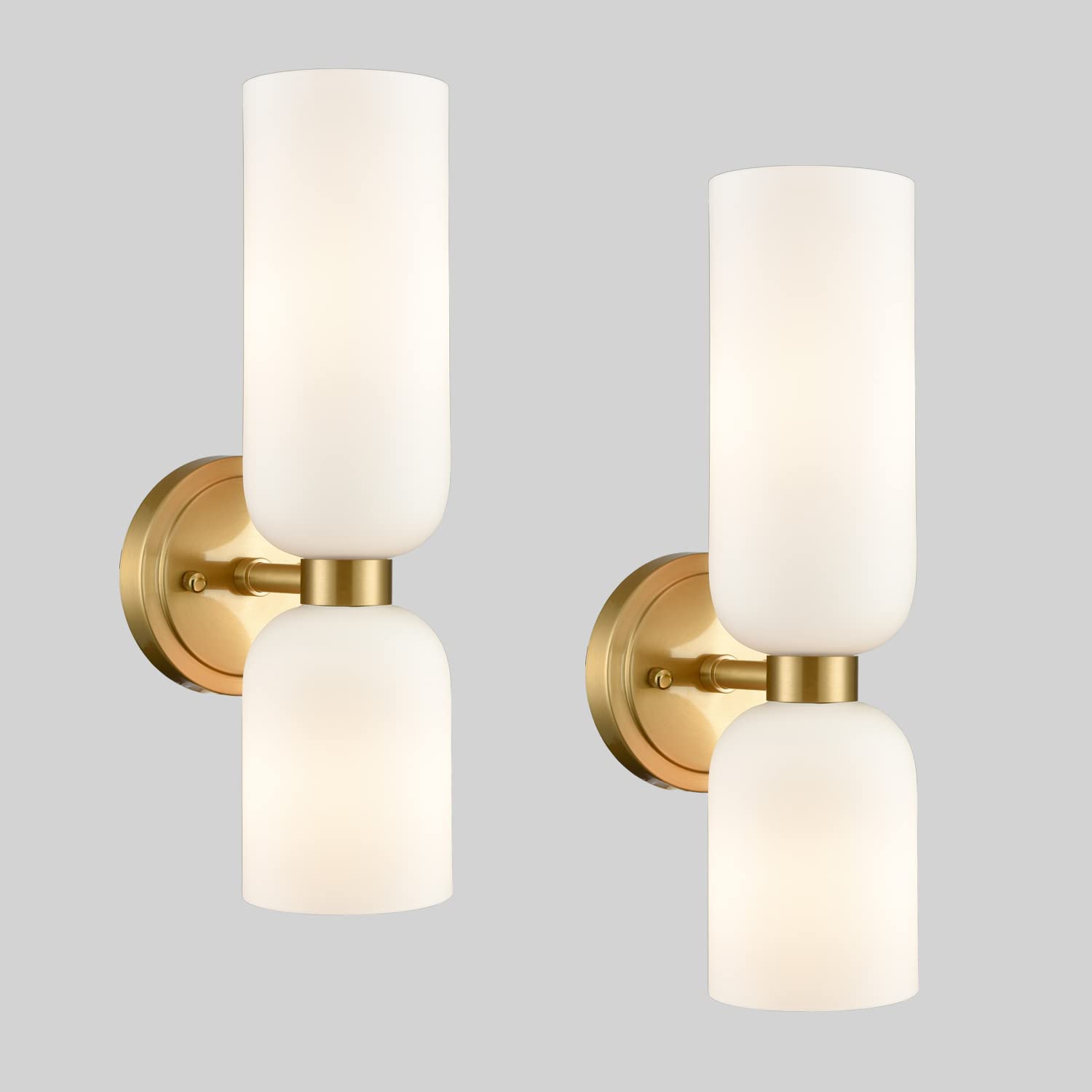 Deynite Gold Wall Sconces Set Of Two 2-Light Modern Wall Light Bathroom Vanity Light Milky White Glass