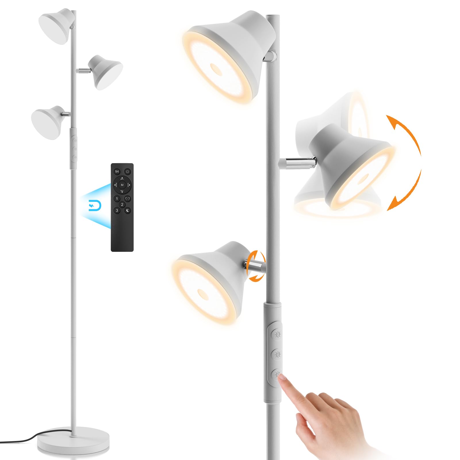 SIBRILLE LED Tree Floor Lamp Silver, 36W Super Bright Standing Lamp with Remote Control, 4 Color Temperatures, 3 Rotatable LED L